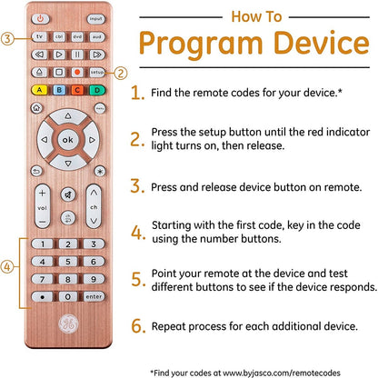 GE 4-Device Backlit Universal Remote, Brushed Rose Gold