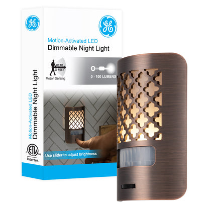 GE Motion Sensing Dimmable Morrocan LED Night Light, Bronze