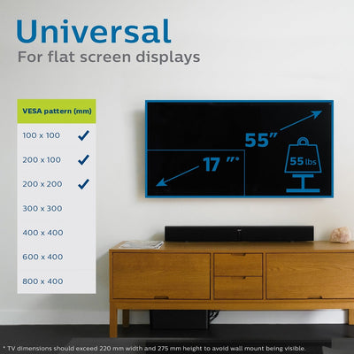 Philips Full-Motion TV Wall Mount, Up to 55in., Black