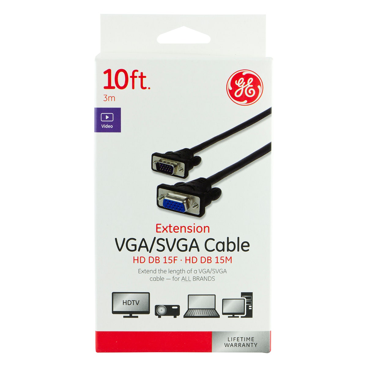 GE 10ft. Extension VGA SVGA Cable, Black