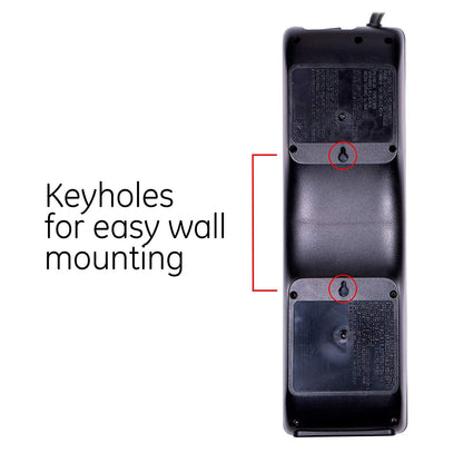 GE 10-Outlet 2-USB 6ft. Surge Protector With Twist-To-Close Safety Covers, Black