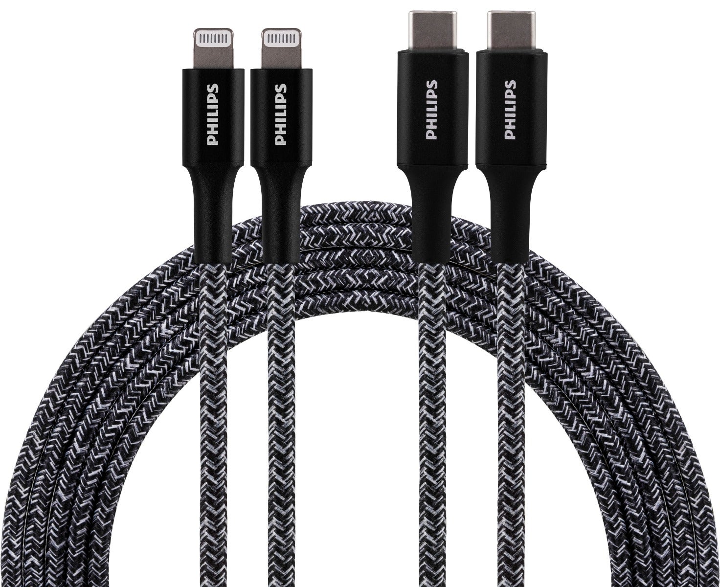 Philips 6ft. USB-C to Lightning Charging Cable with Braided Cord, 2 Pack, Black