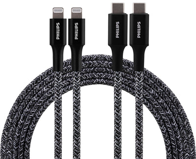 Philips 6ft. USB-C to Lightning Charging Cable with Braided Cord, 2 Pack, Black