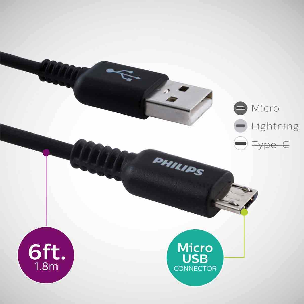 Philips 6ft. Micro USB Charging Cable, Black