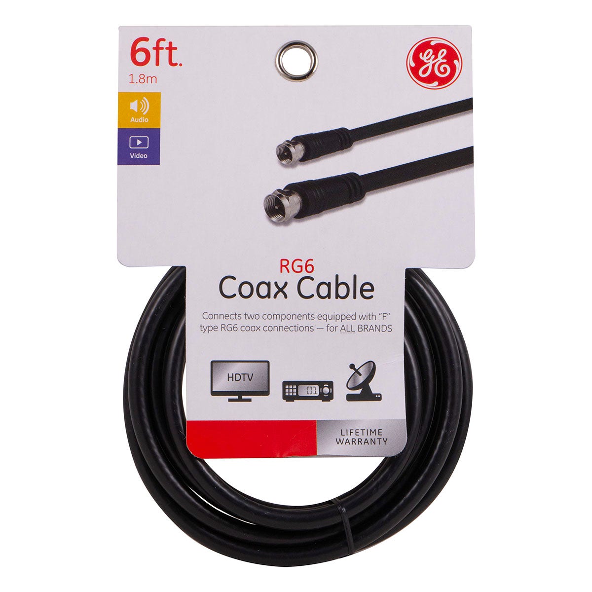 GE 6ft. RG6 Coaxial Cable with F-Type Connectors, Black