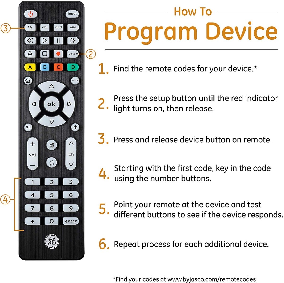 GE 4-Device Backlit Universal Remote, Brushed Black