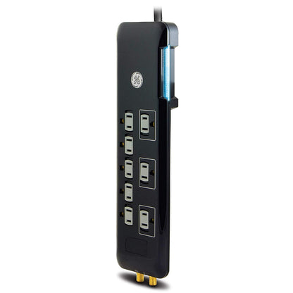 GE 8-Outlet 4ft. Surge Protector with Coaxial, Black