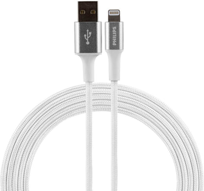 Philips 6ft. USB-A Lightning Charging Cable with Braided Cord, White