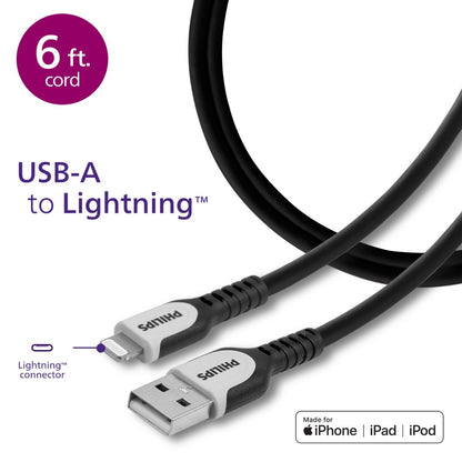 Philips 6ft. EZFlex™ USB-A to Lightning Charging Cable, Black