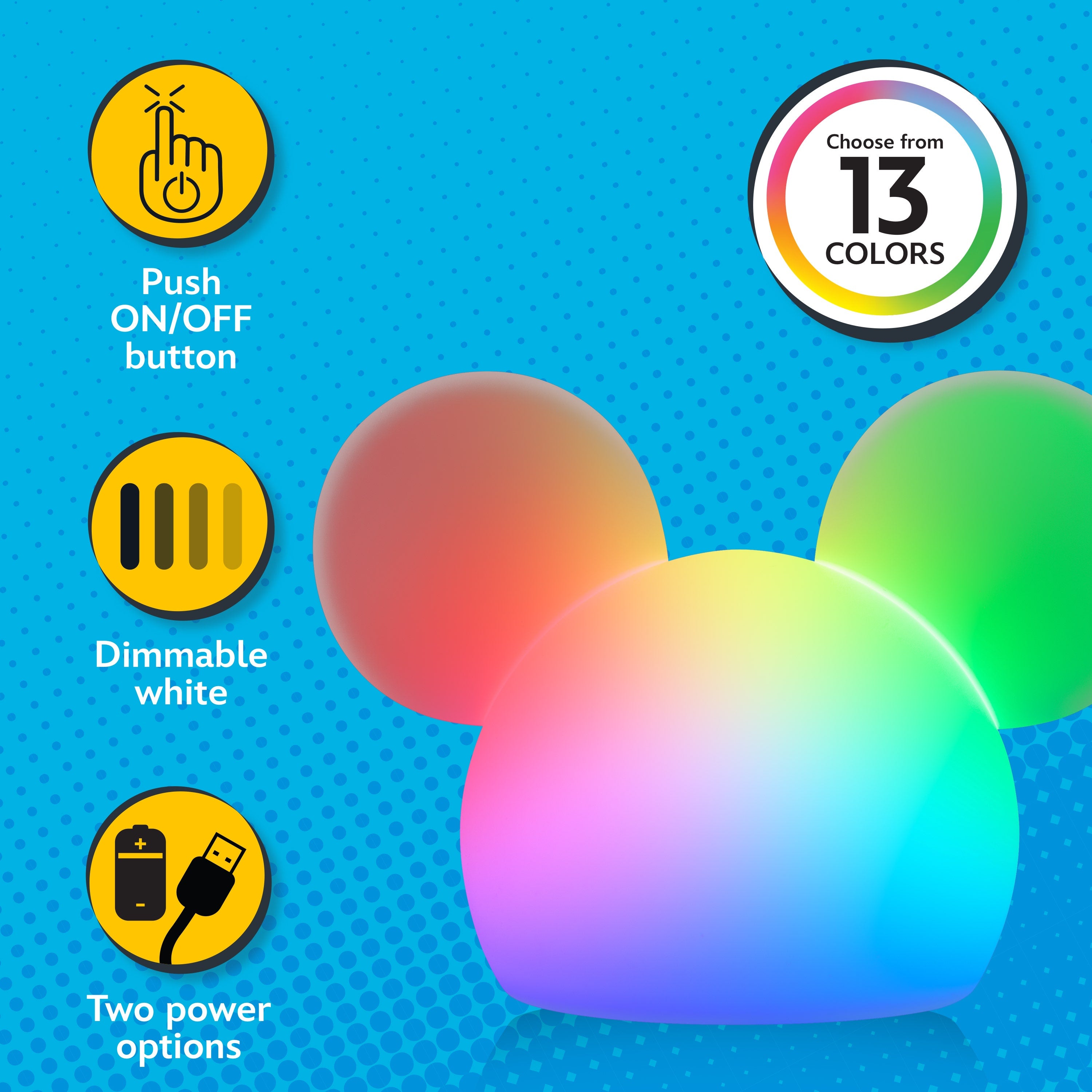 Disney Mickey Mouse Color-Changing Tabletop LED Night Light, White