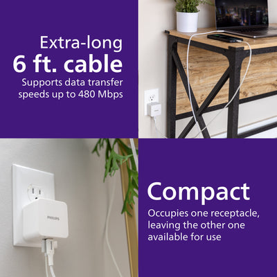Philips Dual Port USB-C Laptop Wall Charger, White