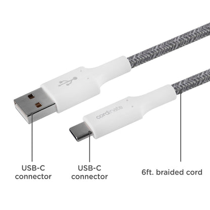 Cordinate 6ft. USB-A to USB-C Braided Charging Cable, Gray/White