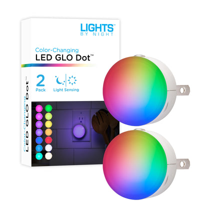 Lights By Night Color Changing GLO Dot Light Sensing LED Night Light, 2 Pack, White