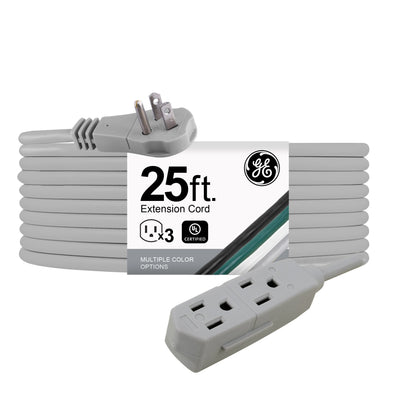 GE 3-Outlet 25ft. Extension Cord with Right-Angle Plug, Gray