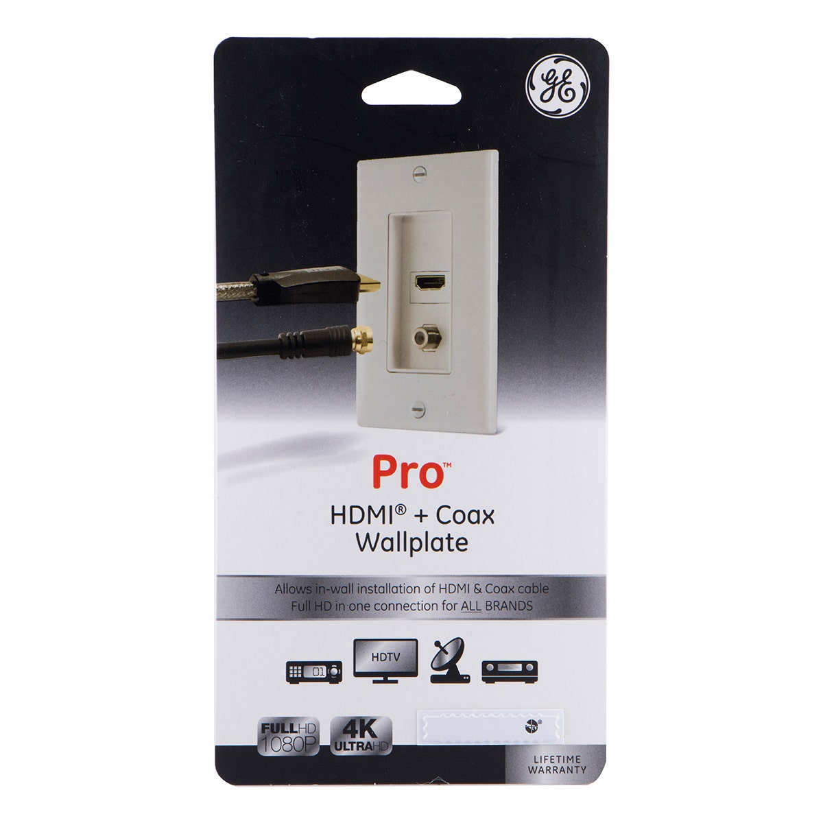 GE HDMI and Coax Cable Wall Plate, White