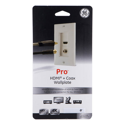 GE HDMI and Coax Cable Wall Plate, White