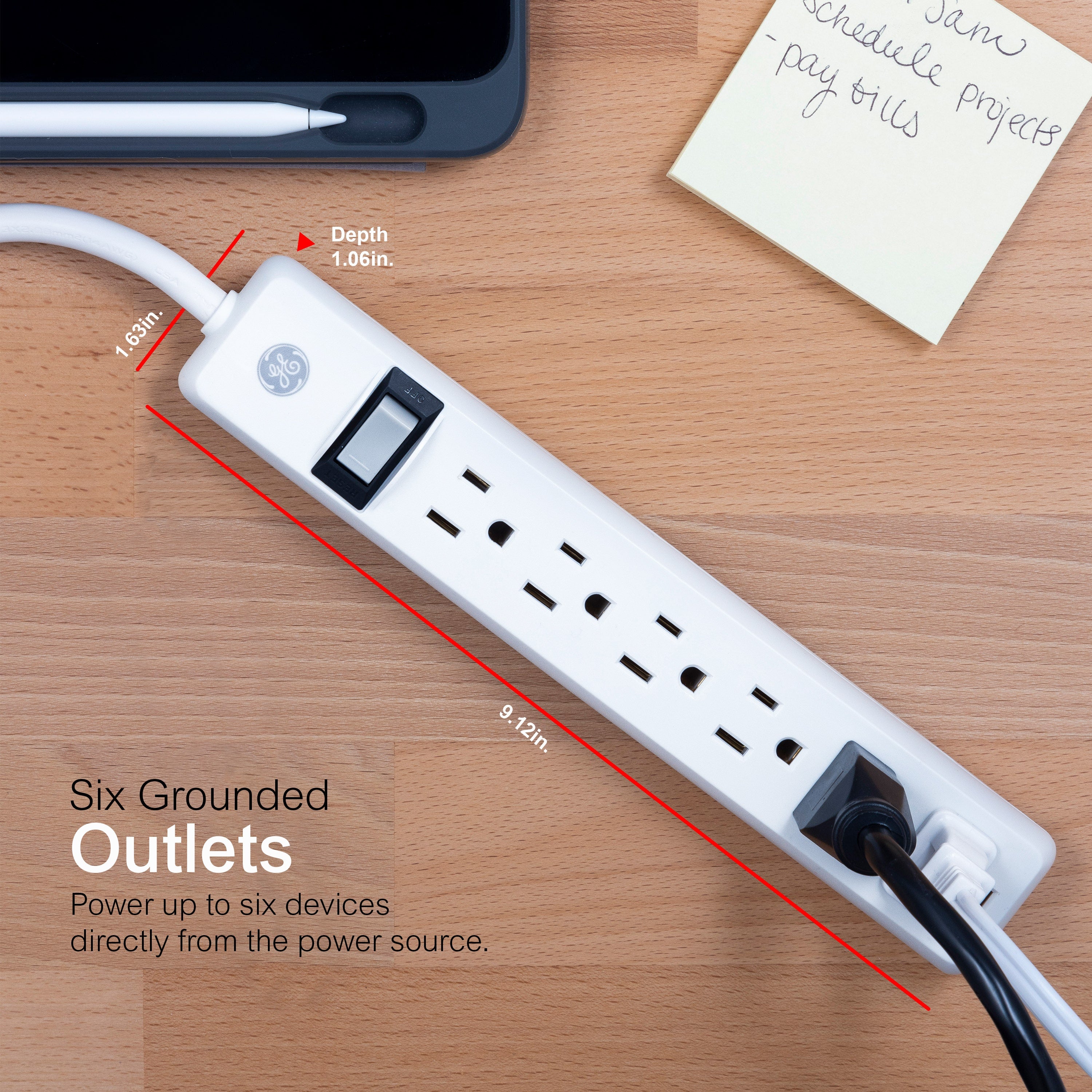 GE 6-Outlet 12ft. Power Strip, White