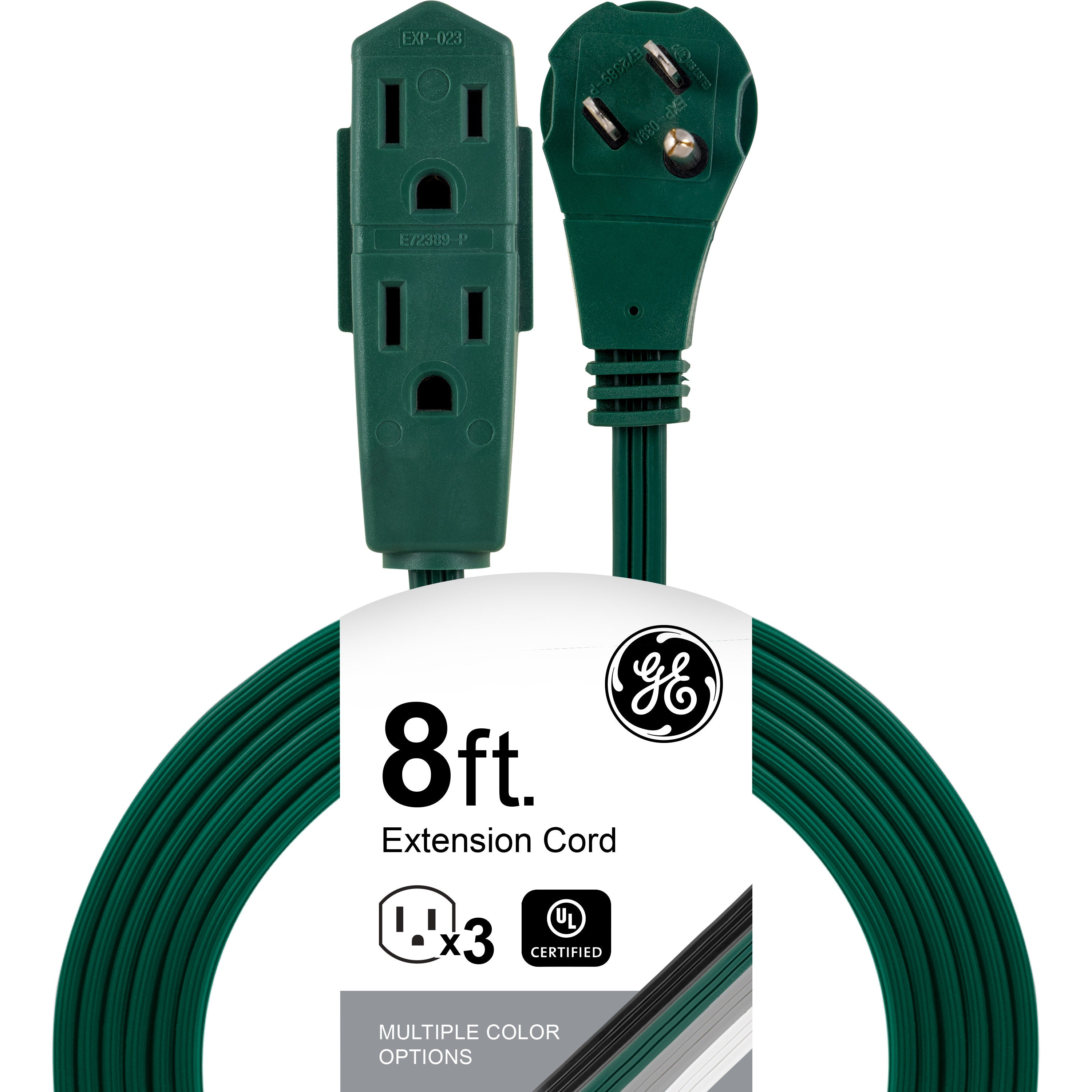 GE 3-Outlet 8ft. Extension Cord with Right-Angle Plug, Green