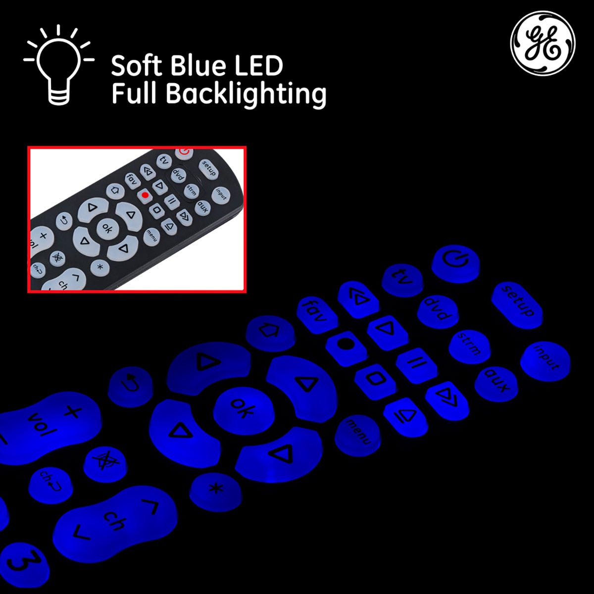 GE 4-Device Backlit Universal Remote, Black