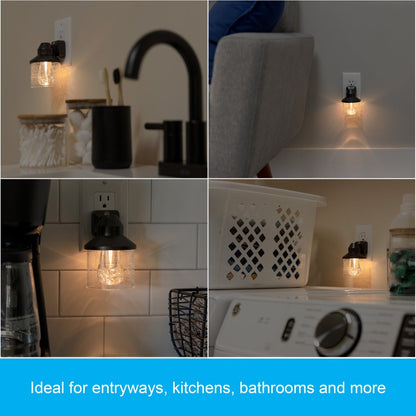 GE Vintage Light Sensing LED Night Light with Shade, Black