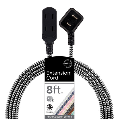 Cordinate 3-Outlet 8ft. Braided Extension Cord with Flat Plug, Black/White