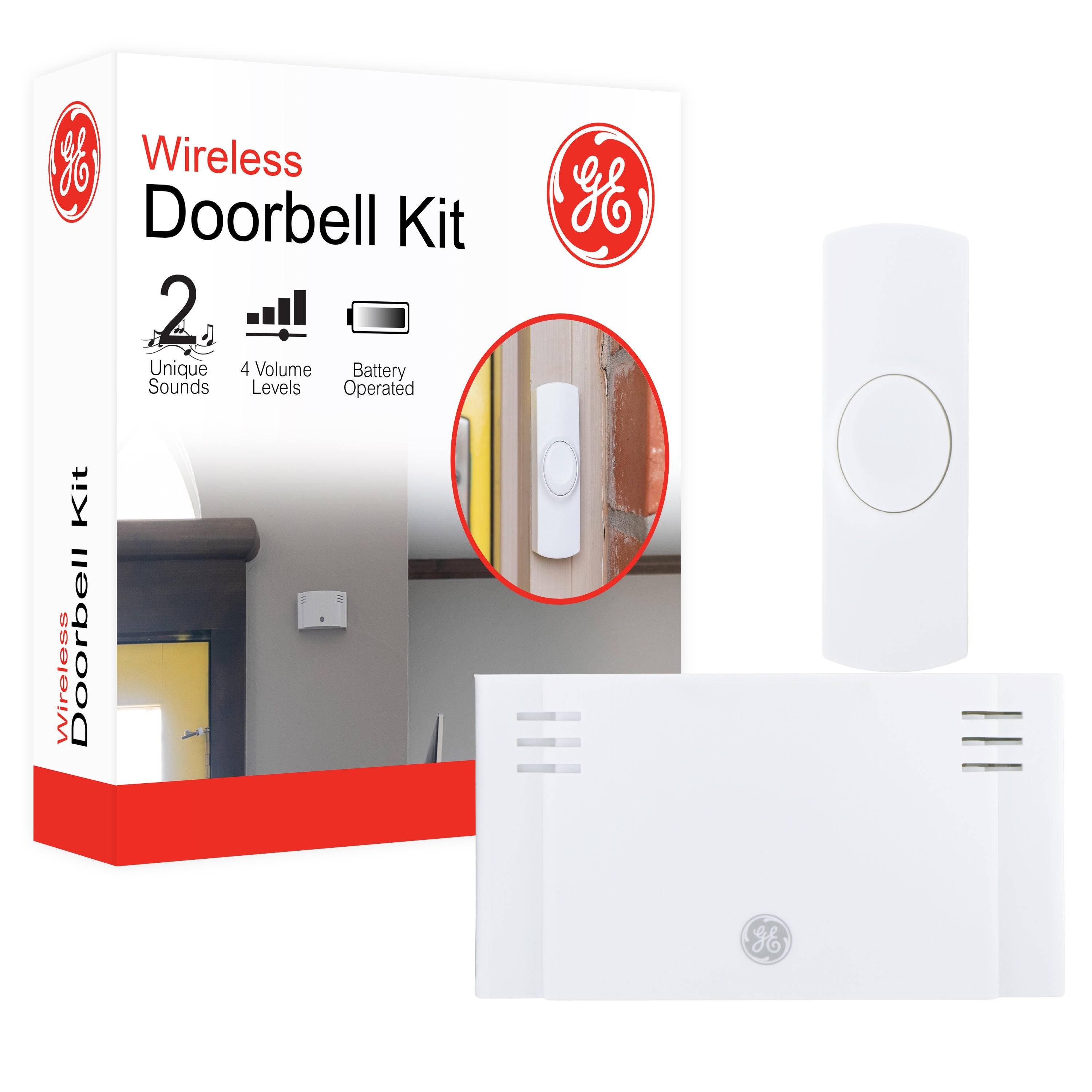 GE Battery Operated 2-Chime Wireless Door Chime Kit, White