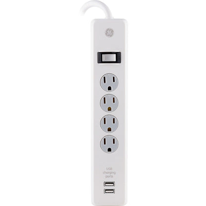 GE 4-Outlet 2-USB 6ft. Surge Protector with Twist-To-Close Safety Outlet Covers, White