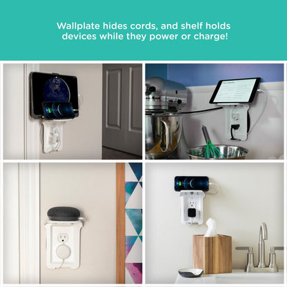 Cordinate Cord-Wrap Rocker Light Switch Wall Plate with Shelf, 2 Pack, White