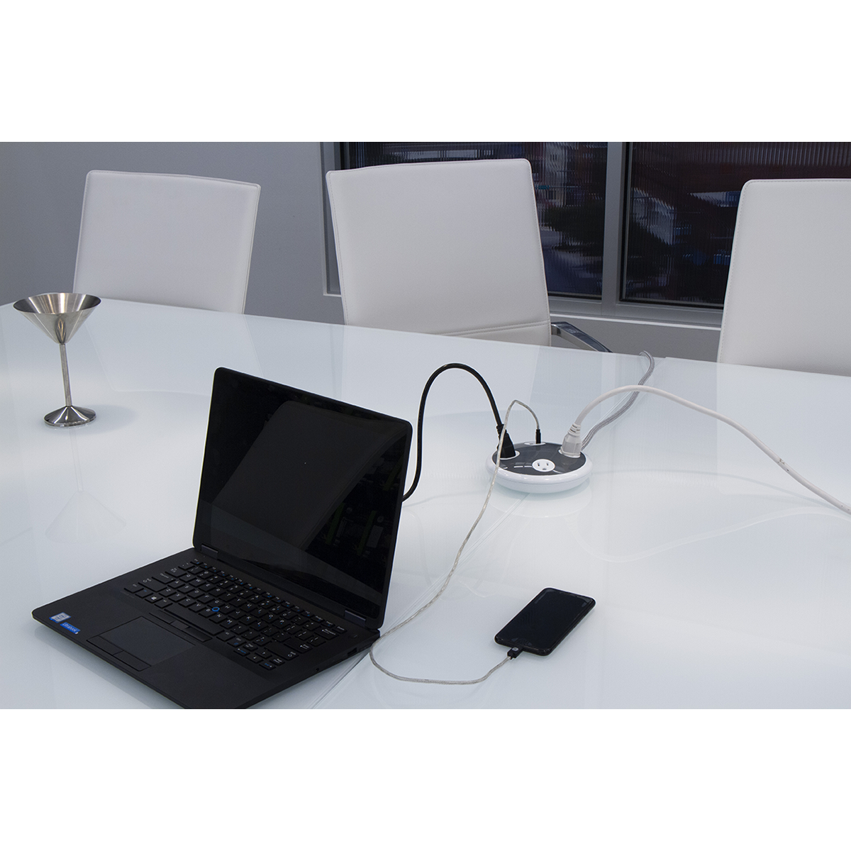 GE Pro 3-Outlet 2-USB 8ft. Braided Extension Cord with Surge Protection, Gray/White