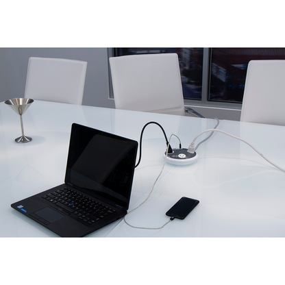GE Pro 3-Outlet 2-USB 8ft. Braided Extension Cord with Surge Protection, Gray/White