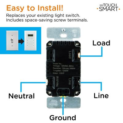 myTouchSmart Indoor In-Wall Simple Set Digital Timer, White