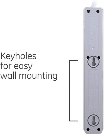GE 6-Outlet 2ft. Surge Protector with Twist-to-Close Safety Outlets, White