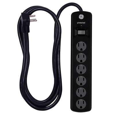 GE 6-Outlet 8ft. Surge Protector with Twist-to-Close Safety Covers, Black