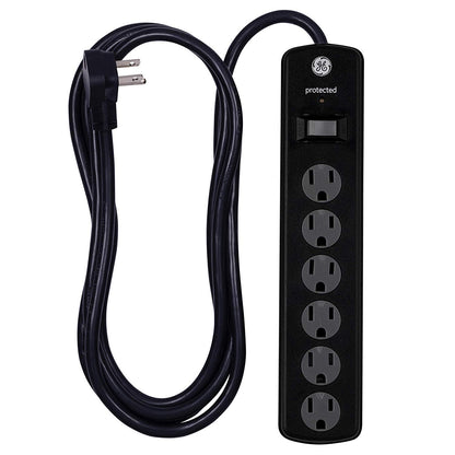 GE 6-Outlet 8ft. Surge Protector with Twist-to-Close Safety Covers, 2 Pack, Black
