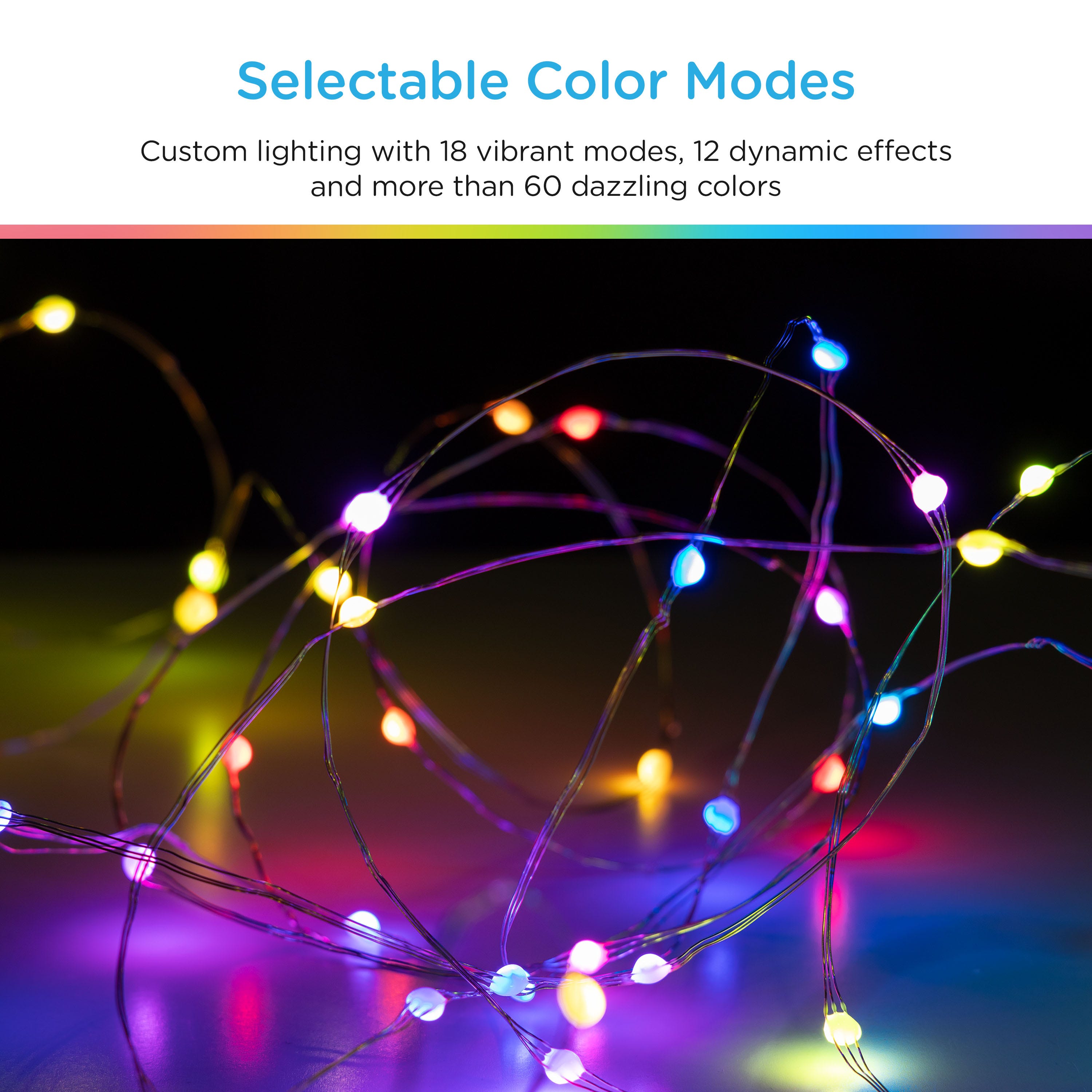 Enbrighten Basics LED Color Changing Fairy String Lights, 60 Lights, 20ft., White