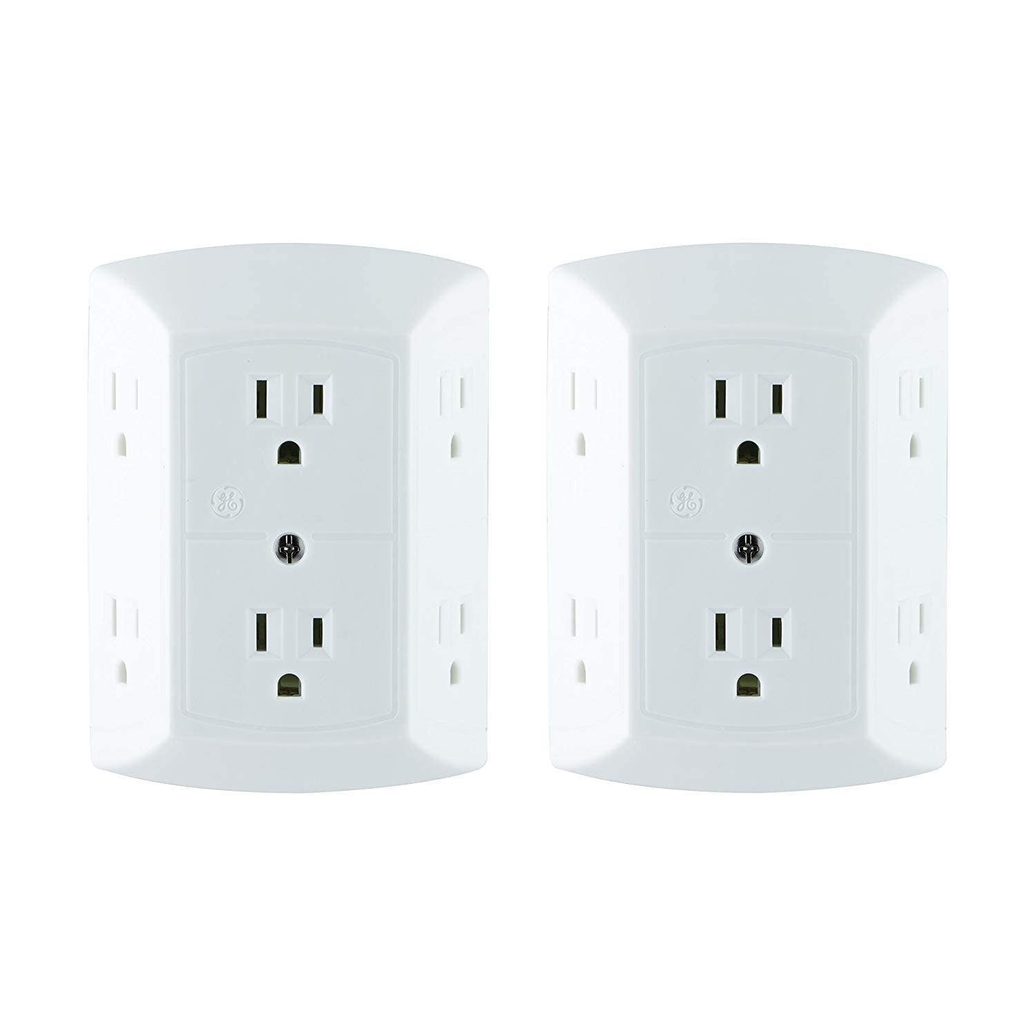 GE 6-Outlet Wall Tap, 2 Pack, White