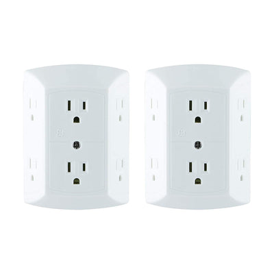 GE 6-Outlet Wall Tap, 2 Pack, White