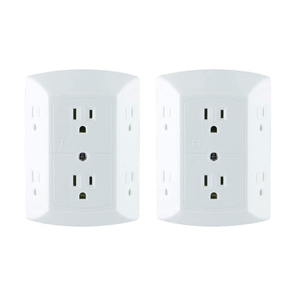 GE 6-Outlet Wall Tap, 2 Pack, White