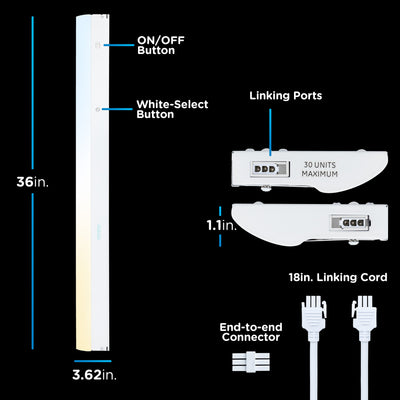 Enbrighten 36in. Direct Wire LED Light Bar, White