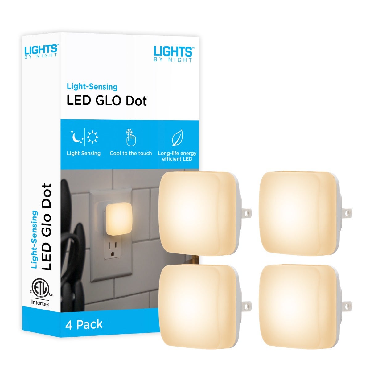 Lights by Night Square GLO Dot LED Night Light, White, 4 Pack