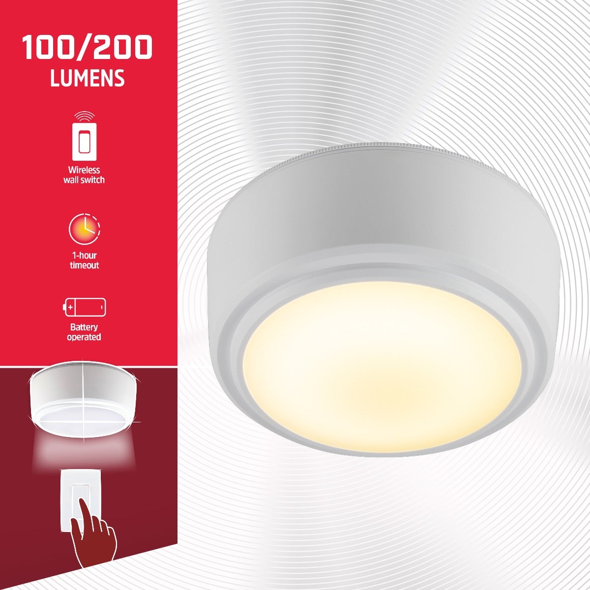 Energizer Battery Operated LED Ceiling Fixture with Wireless Switch, White