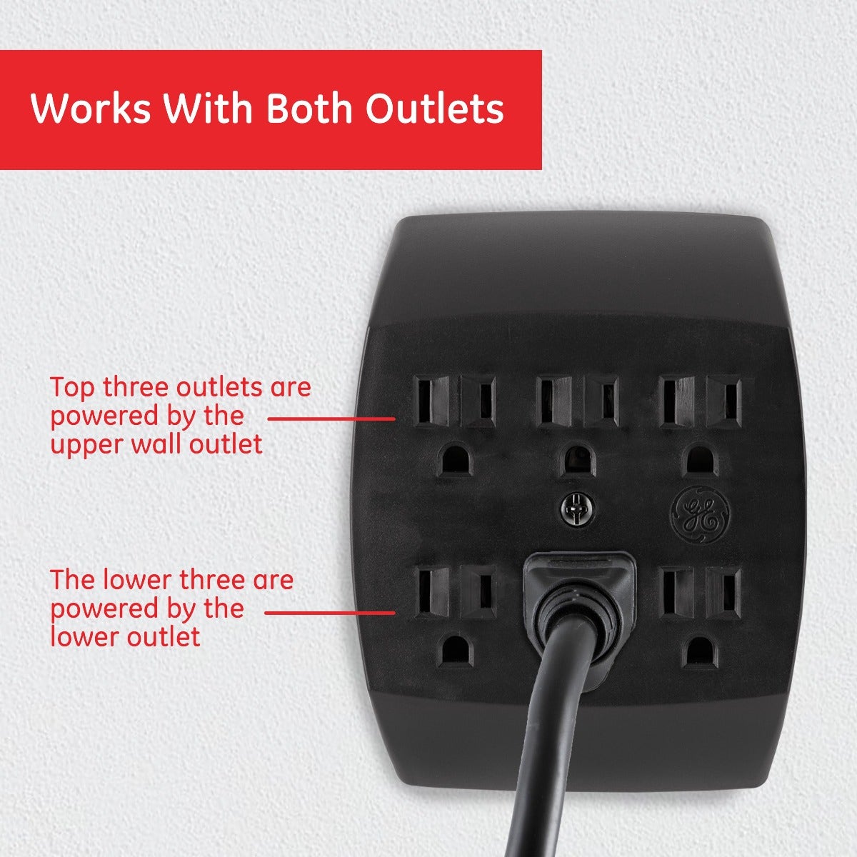 GE 6-Outlet Wall Tap, Black