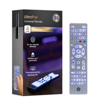 GE 4-Device Backlit Universal Remote, Brushed Silver