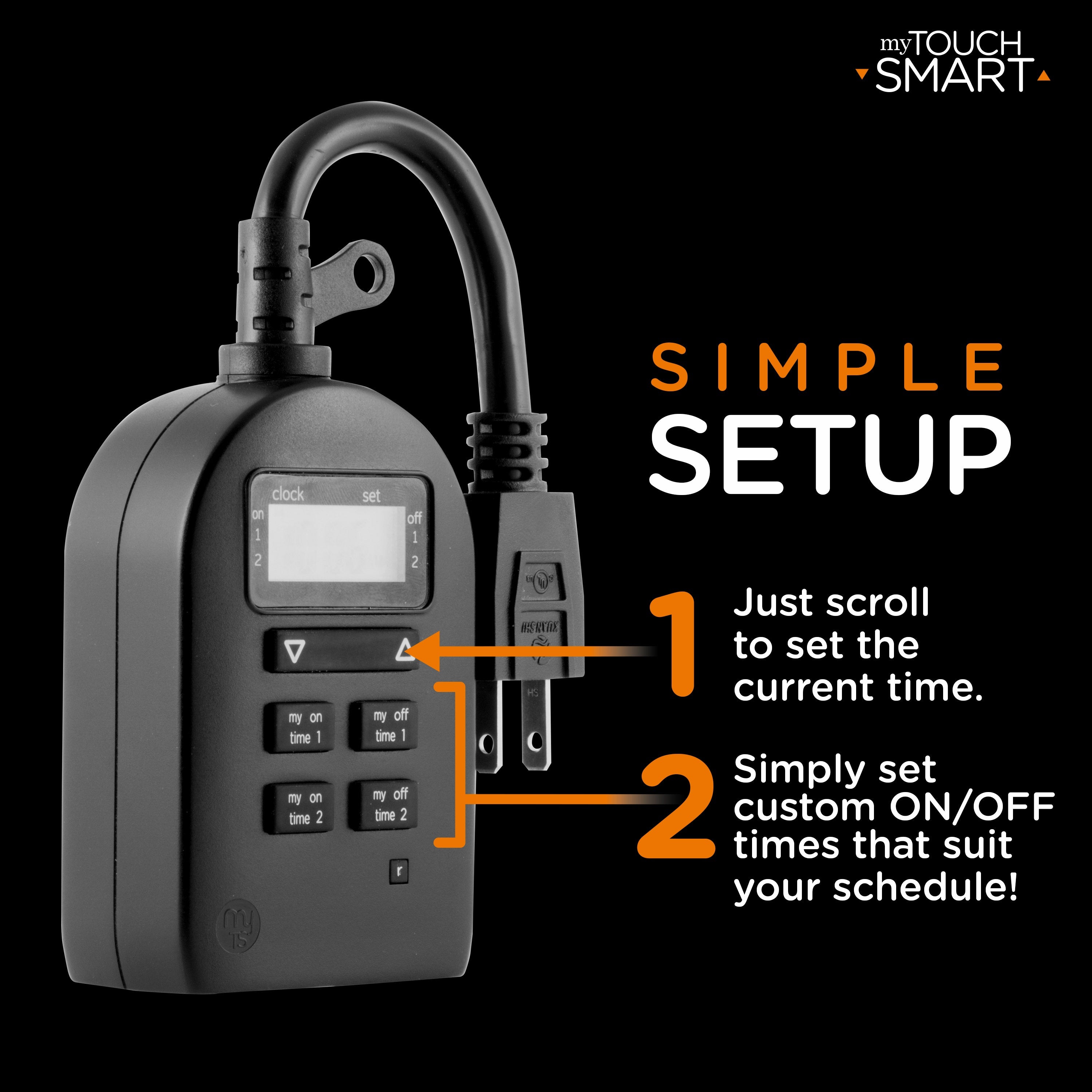 myTouchSmart Indoor/Outdoor Plug-In Digital Timer, 2 Pack, Black
