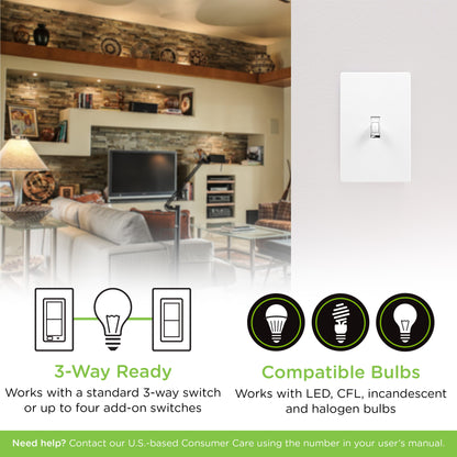 Enbrighten Z-Wave Plus Commercial Grade In-Wall Smart Toggle Switch, 700 Series, White