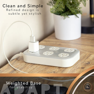 Cordinate ADAPT 6-Outlet 4ft. Braided Extension Cord with Surge Protection, Cream/Gray