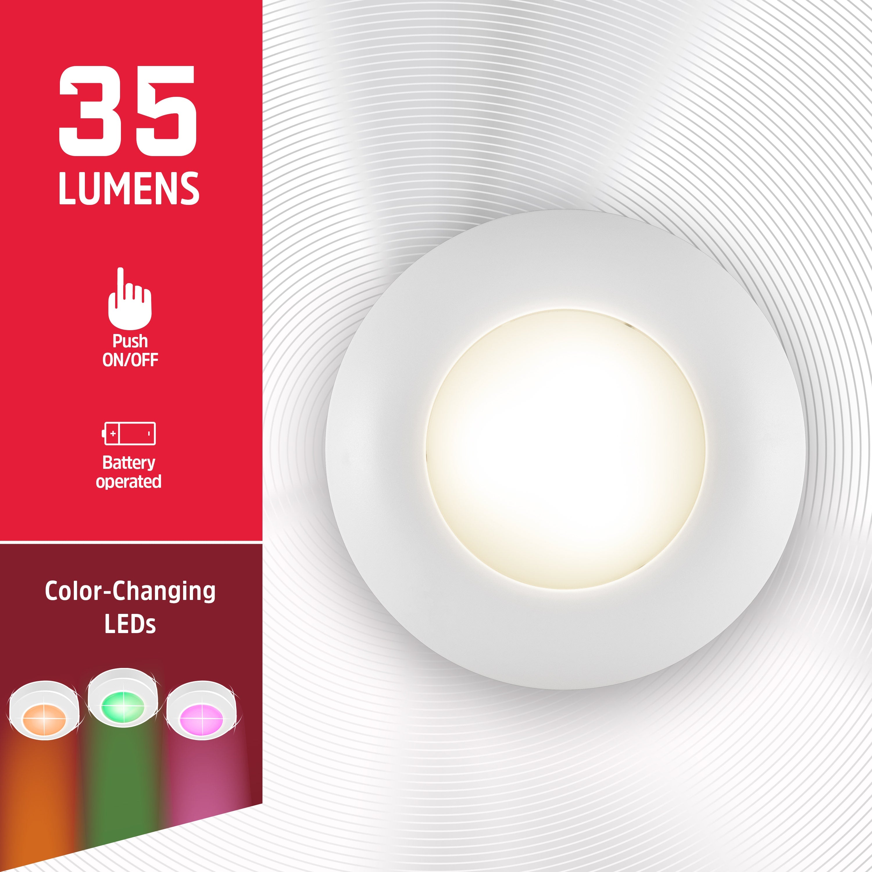 Energizer Battery Operated Color-Changing LED Puck Lights, 2 Pack, White