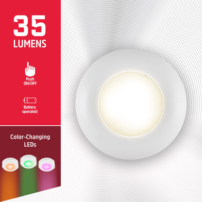 Energizer Battery Operated Color-Changing LED Puck Lights, 2 Pack, White