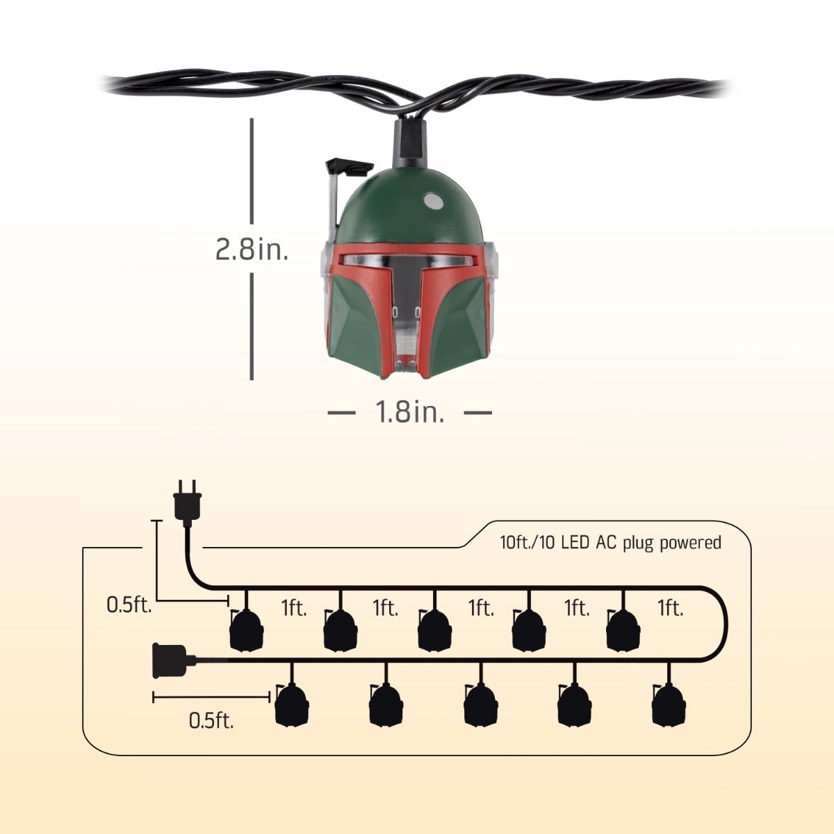 Star Wars Boba Fett LED String Lights, 10 Bulbs, 10ft. Black Cord