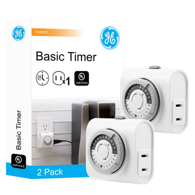 GE Indoor Plug-In 24-Hour Mechanical Timer, 2 Pack, White